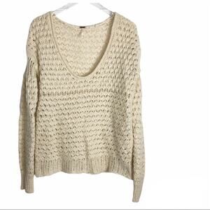 Free People Open Knit Pullover Sweater Cream XS